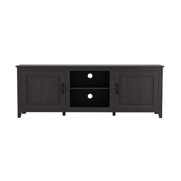 CSC DECOR INC Modern 70 in. Wood Black TV Stand with 2-Shelves and Doors Fits TV's up to 60 in. with Cable Management