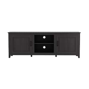 Modern 70 in. Wood Black TV Stand with 2-Shelves and Doors Fits TV's up to 60 in. with Cable Management