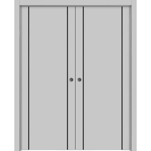 Sartodoors 36 in. x 84 in. 2 Panel Matte Grey Finished Solid Wood with Honeycomb Sliding Door with Hardware