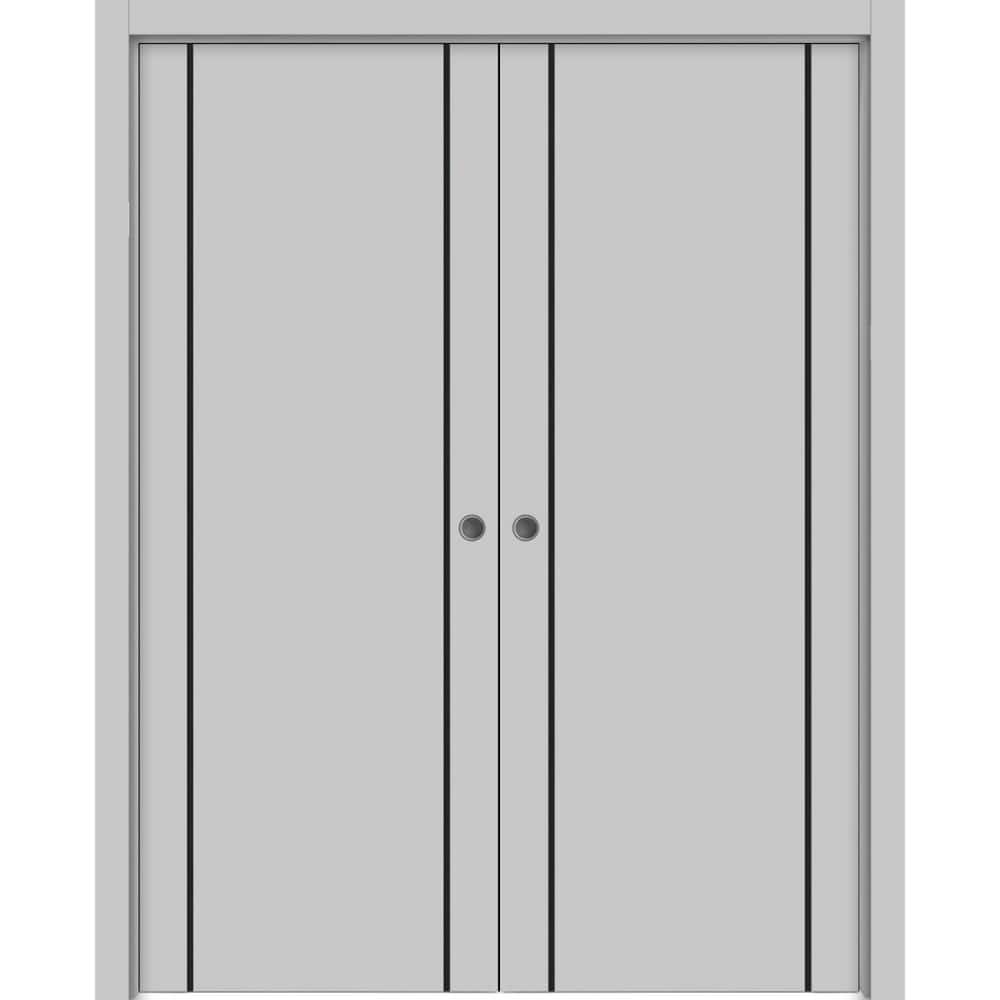 Assemble Required 60 in. x 80 in. 2-Panel Matte Grey Finished Solid Wood with Honeycomb Sliding Door with Hardware price history on PriceWatchPro
