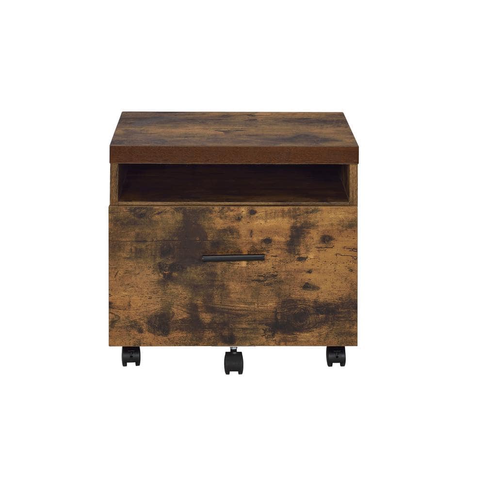 Weathered Oak Mobile File Cabinet with Drawer and Open Storage
