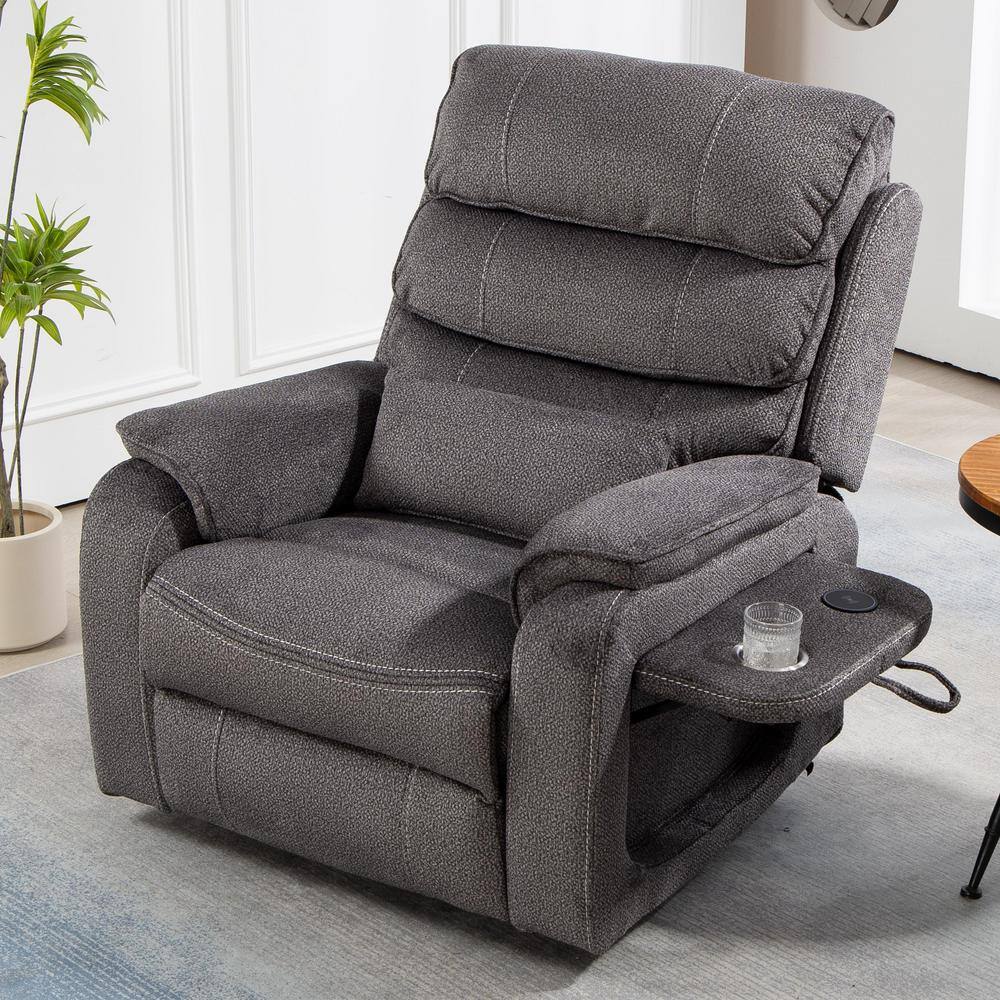 SmokeGrey Dual OKIN Motor Chenille Recliner Chair with Massage, Heating, Wi