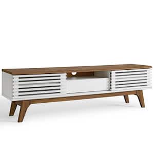 Render 59 in. Walnut and White Particle Board TV Stand with 1 Drawer Fits TVs Up to 59 in. with Storage Doors
