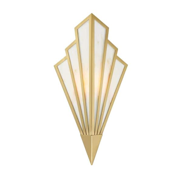 Rivage 8.75 in. W x 18 in. H 1-Light Warm Brass Dimmable Integrated LED Wall Sconce with Tiffany Glass Shade