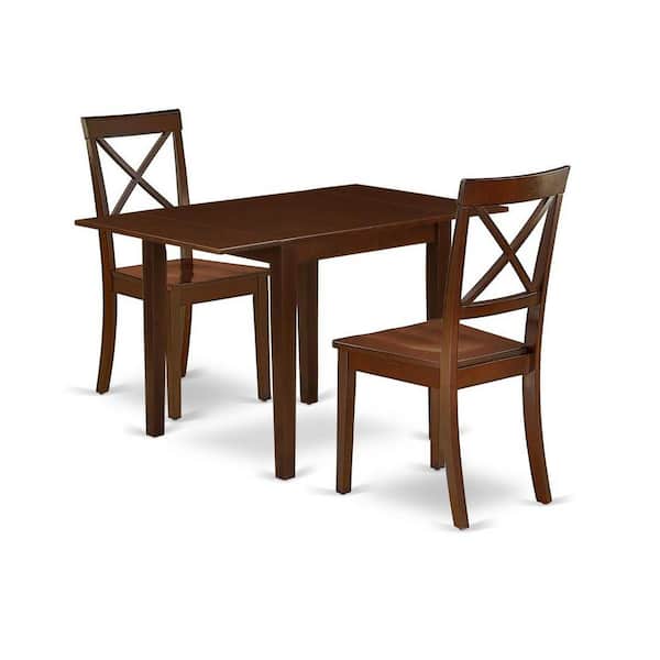 East West Furniture 3-Piece Mahogany Finish Solid Wood Top Dining Table Set