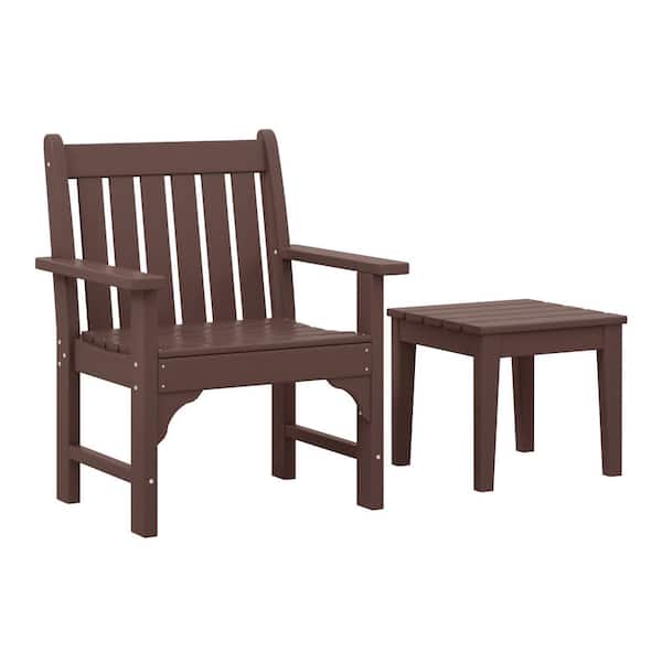 Laguna Outdoor Patio HDPE All Weather Fade Resistant Dark Brown 2-Piece Garden Arm Chair with Side Table Lounge Set