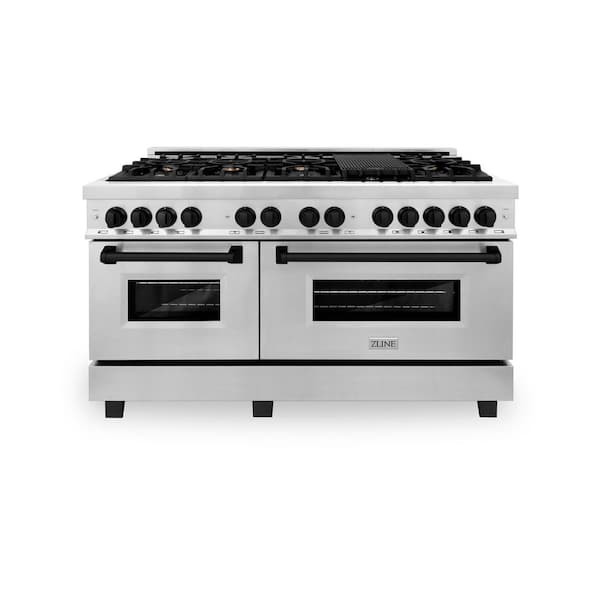 ZLINE Kitchen and Bath Autograph Edition 60 in. 9 Burner Double Oven Dual Fuel Range in Stainless Steel and Matte Black