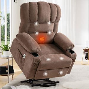 Brown Linen Recliners Power Lift Recliner Chair Recliners for Elderly with USB and 2-Cup Holders