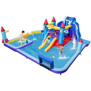 Rocket Theme Inflatable Water Slide Park Bounce House with 2-Slides Splash Pool without Blower