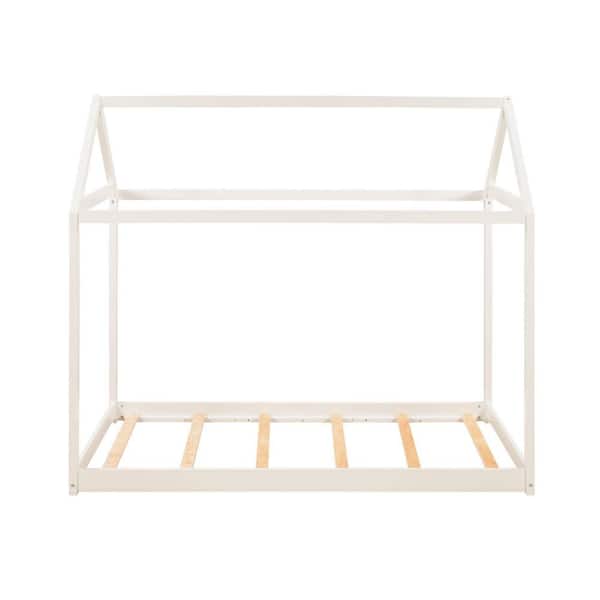 STICKON White Wood Frame Twin Size Platform Bed with House