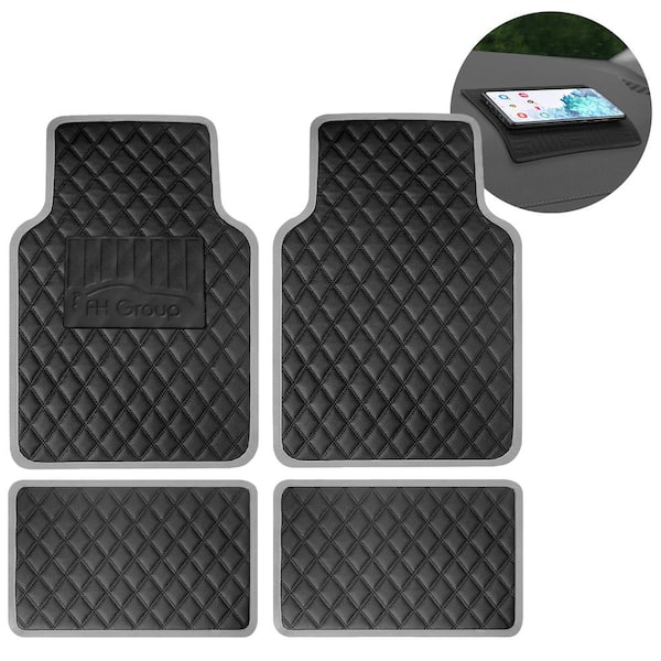 FH Group Gray 4-Piece Deluxe Universal Liners Faux Leather Car Floor Mats - Full Set