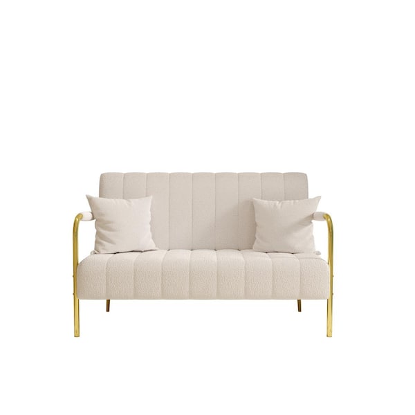 Z-joyee 58.7 in Wide Round Arm Teddy Fabric Rectangle Modern Sofa in Beige