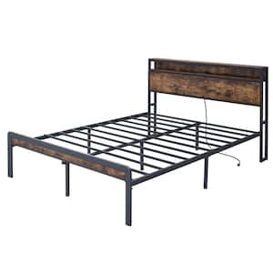 Randis Antique Brown Iron Frame Full Size Platform Bed with Headboard and Footboard