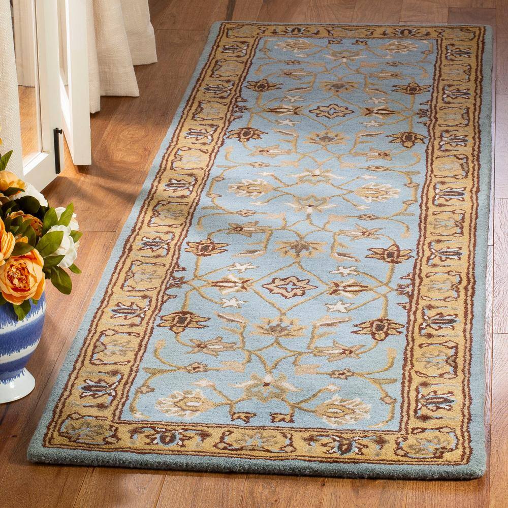 Hand-Tufted Green Wool Runner Rug with Gold Accents, 2'3" x 6'
