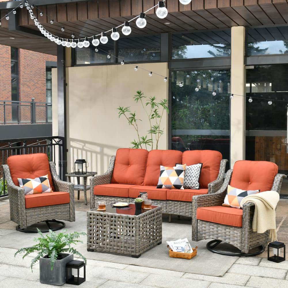 最大80％OFF - 『在庫ロス売買マーケット』 Grey Verona HOOOWOOO 5-Piece Patio Outdoor Modern Wicker テーブル・チェア・ハンモック