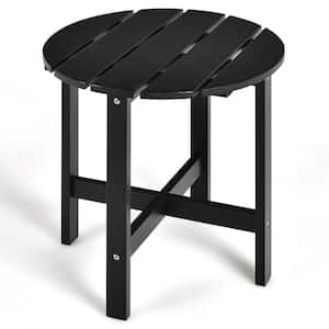 Black Round Side Wooden Slat End Outdoor Coffee Table for Garden