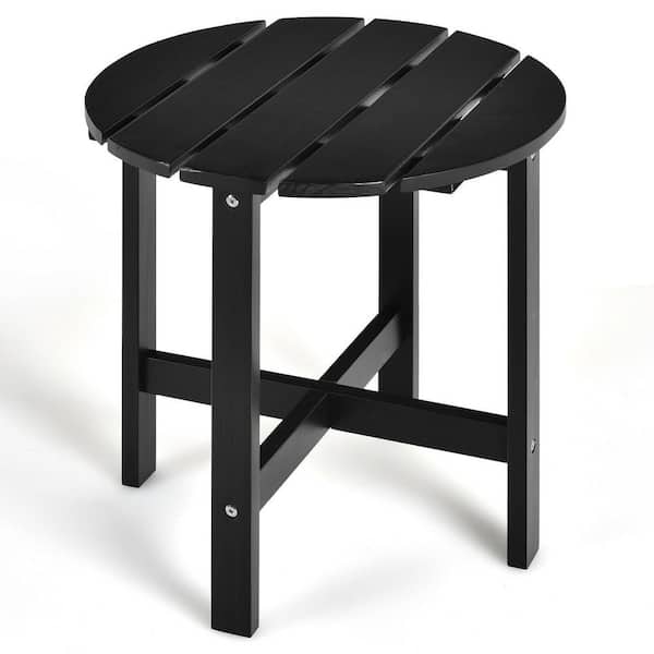 ANGELES HOME Black Round Side Wooden Slat End Outdoor Coffee Table for Garden