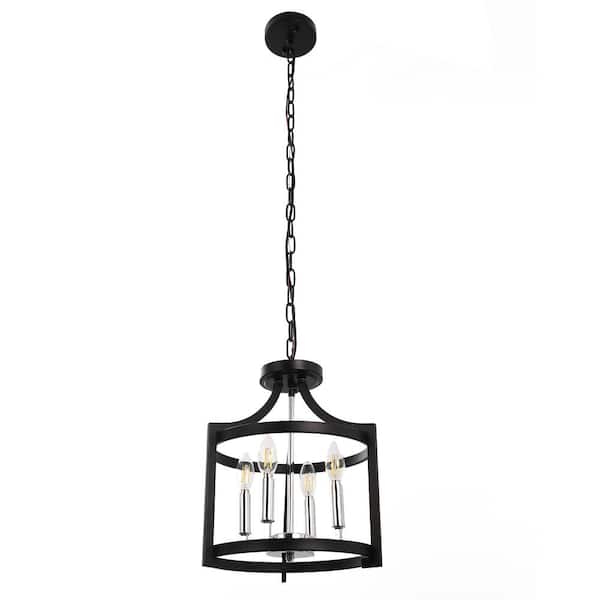 Briignite 4-Light Black and Chrome Drum Pendant Light Chandelier, Convertible Semi-Flush Mount Ceiling Light for Kitchen, Bedroom