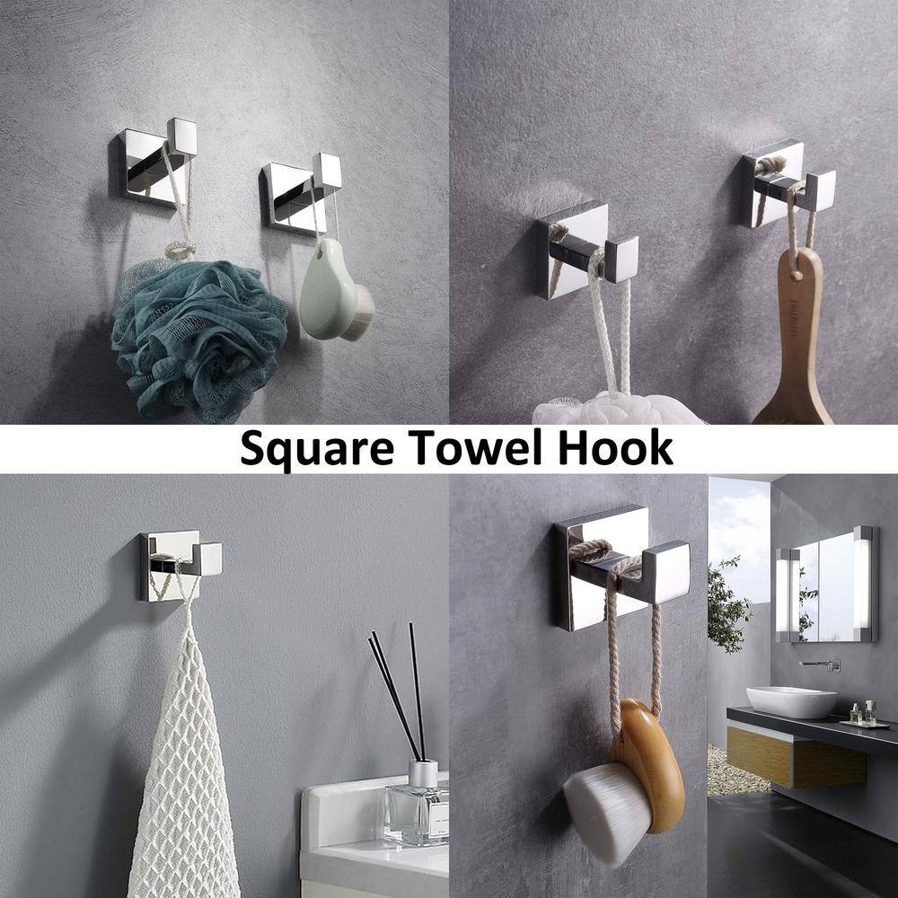 Polished Chrome Stainless Steel Wall-Mounted J-Hook Robe/Towel Hook Set
