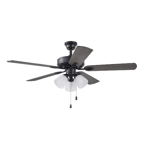 Castleton 52 in. Indoor LED Matte Black Ceiling Fan with Light Kit, Down Rod, Reversible Blades, and Reversible Motor Ceiling Fans