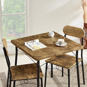 27.5 in. L 3-Piece Dining Table Set Rectangular Kitchen 1 Table & 2 Chairs Wooden Table Set with Metal Frame，Brown