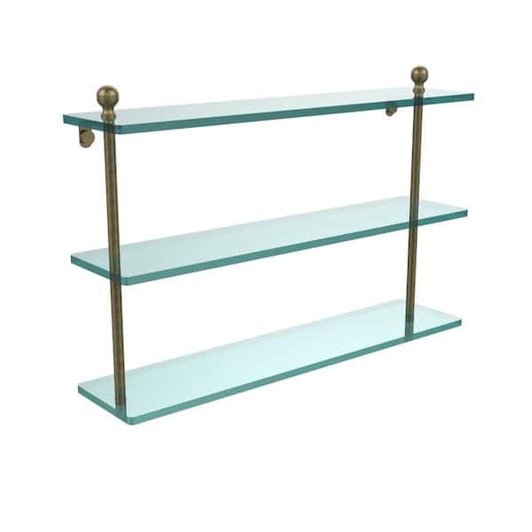Mambo 22 in. L x 15 in. H x 5 in. W 3-Tier Clear Glass Bathroom Shelf in Antique Brass