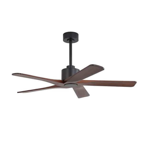 48 in. 4 ft. 5-Blades Indoor Housing Black With Walnut Solid Blades Ceiling Fan DC Motor Down-rod Mount