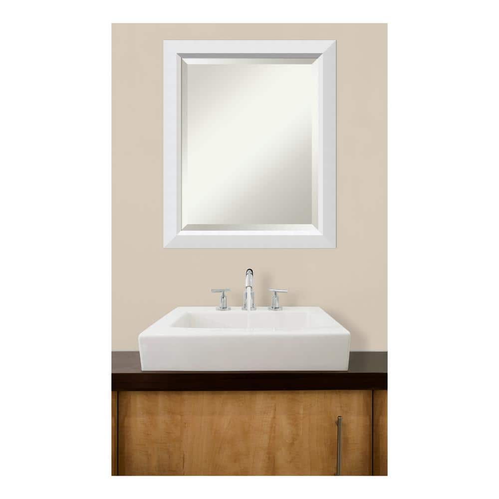 Blanco White Beveled Wood Bathroom Wall Mirror