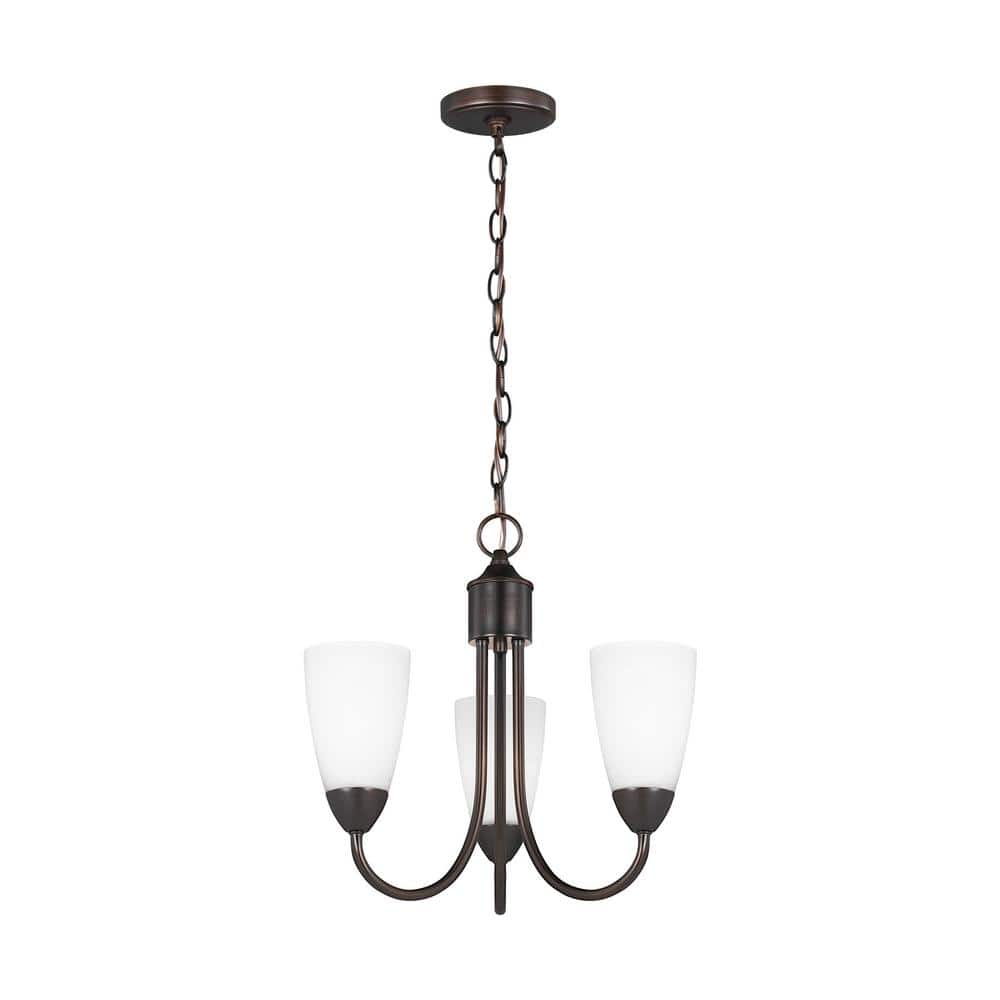 Mini Seville Bronze 3-Light Chandelier with Etched Glass