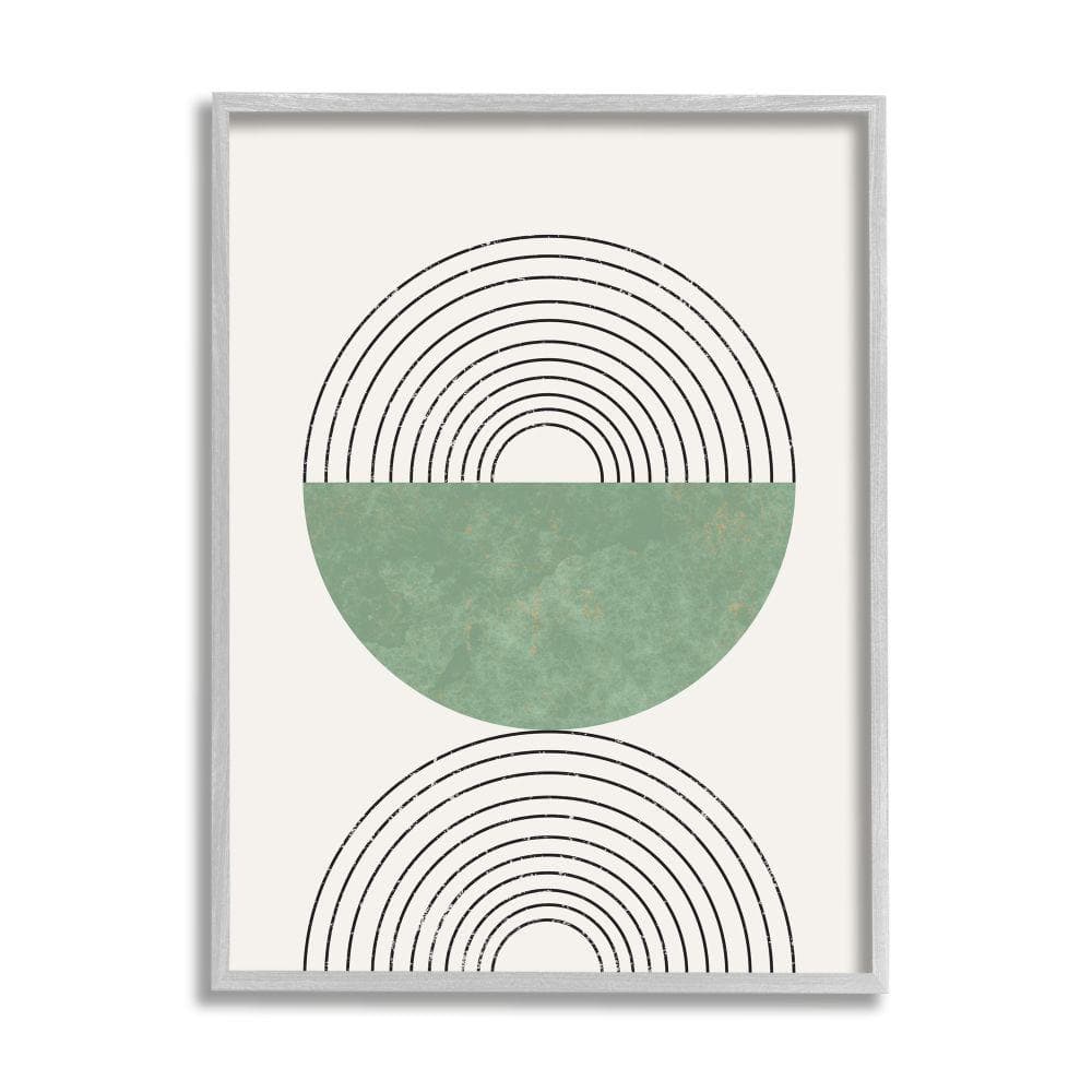 Gray and Green Geometric Abstract Canvas Art with Frame, 16 x 20