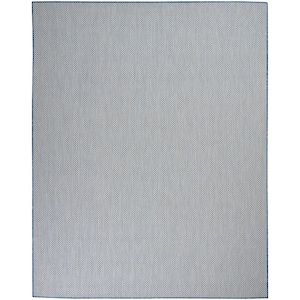 Courtyard Ivory Blue 9 ft. x 12 ft. Geometric Contemporary Indoor/Outdoor Patio Area Rug