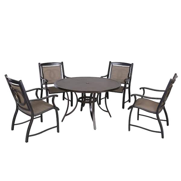 Mondawe Nebb Dark Gold 5-piece Cast Aluminum Round 28 in. H Outdoor Patio Dining Set and Umbrella Hole