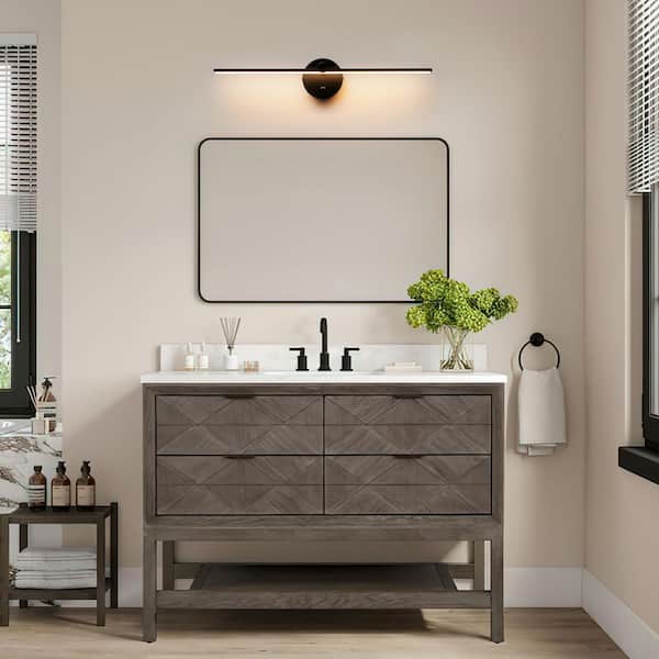 Gratitud 24 in. 1-Light Matte Black LED Vanity Light Bar with Strip Linear Rotating Light Rod