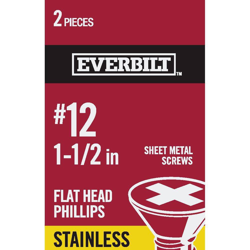 Everbilt 12 x 11/2 in. Stainless Steel Phillips Flat Head Sheet Metal Screw (2Pack) 829231