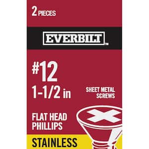 #12 x 1-1/2 in. Phillips Flat Head Stainless Steel Sheet Metal Screw (2-Pack)