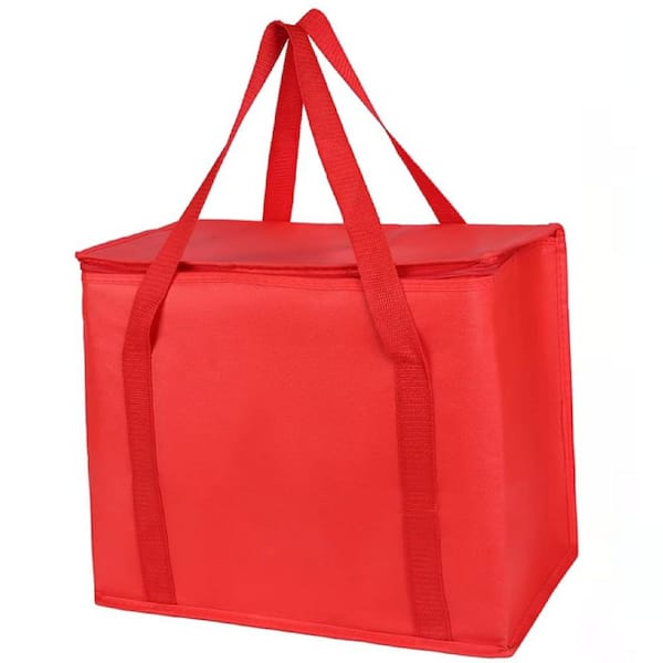 13 qt. XL-Large Insulated Grocery Shopping Bags Red Reusable Heavy Duty Zipped Cooler Tote Collapsible 2-Pack