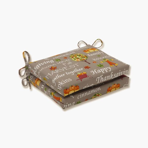 Pillow Perfect 18.5 in. x 16 in. Outdoor Dining Chair Cushion in Brown/Yellow/Orange (Set of 2)