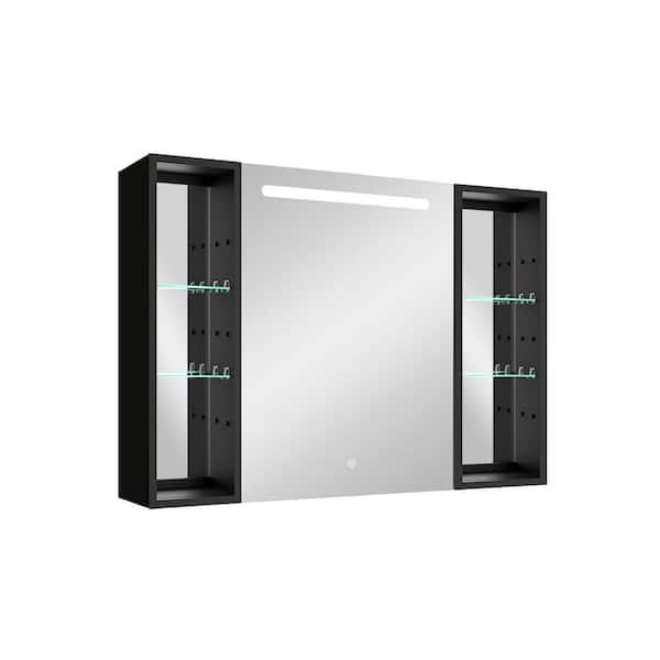 Unbranded 40 in. W x 30 in. H Rectangular Black Aluminum Surface Mount Medicine Cabinet with Mirror with Two Small Cabinet No Door