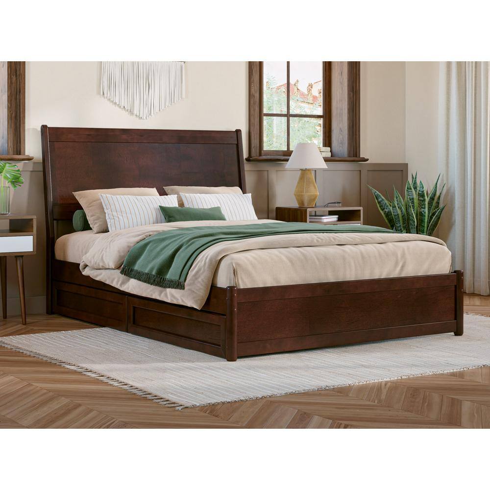 Casanova Dark Walnut Full Wood Platform Bed with Storage Drawers