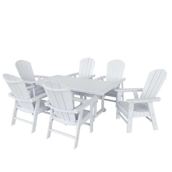 Laguna Outdoor Patio Weather Resistant White Adirondack 7-Piece HDPE Plastic Dining Set