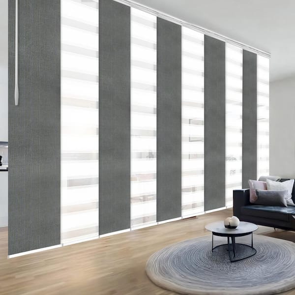 EMOH Metallic Gleam 120 in. - 218 in. W x 94 in. L Adjustable 10-Panel White Double Rail Panel Track with 23.5 in. Slates