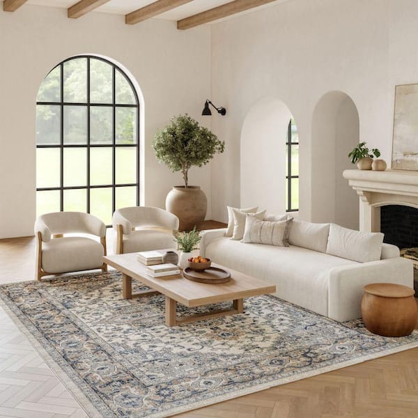 Concerto Ivory/Grey 6 ft. x 9 ft. Center medallion Traditional Area Rug