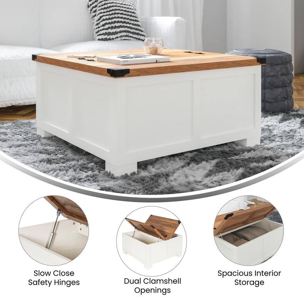 Rustic White and Oak Lift-Top Storage Coffee Table