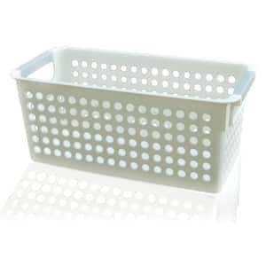 11.5 in. W x 5.35 in. D x 5 in. H White Rectangular Plastic Shelf Organizer Basket with Handles