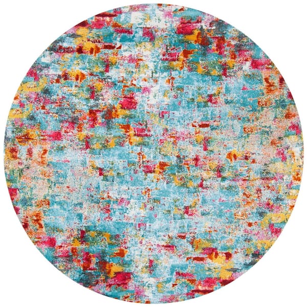 Luxor Aqua/Fuchsia 7 ft. x 7 ft. Abstract Gradient Round Area Rug