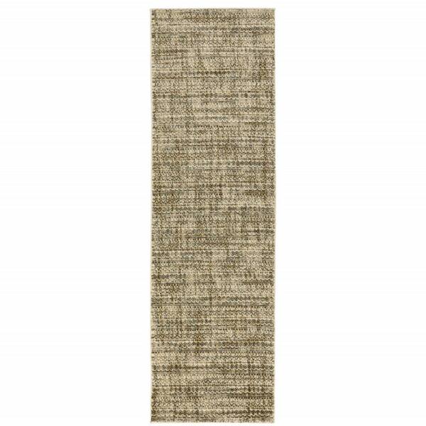 HomeRoots Beige Brown Tan and Blue Green 2 ft. x 8 ft. Abstract Power Loom Stain Resistant Runner Rug