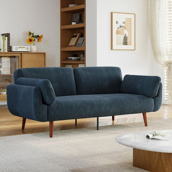 Uixe 73.5 in. W Navy Blue Corduroy Fabric Upholstered Convertible Folding Futon Sleeper Couch Twin Size Sofa Bed(Set of 2)