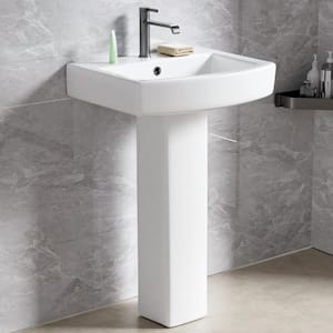 22 in. W x 17.5 in. D Rectangular Pedestal Bathroom Sink Combo White Vitreous China with Single Faucet Hole and Overflow