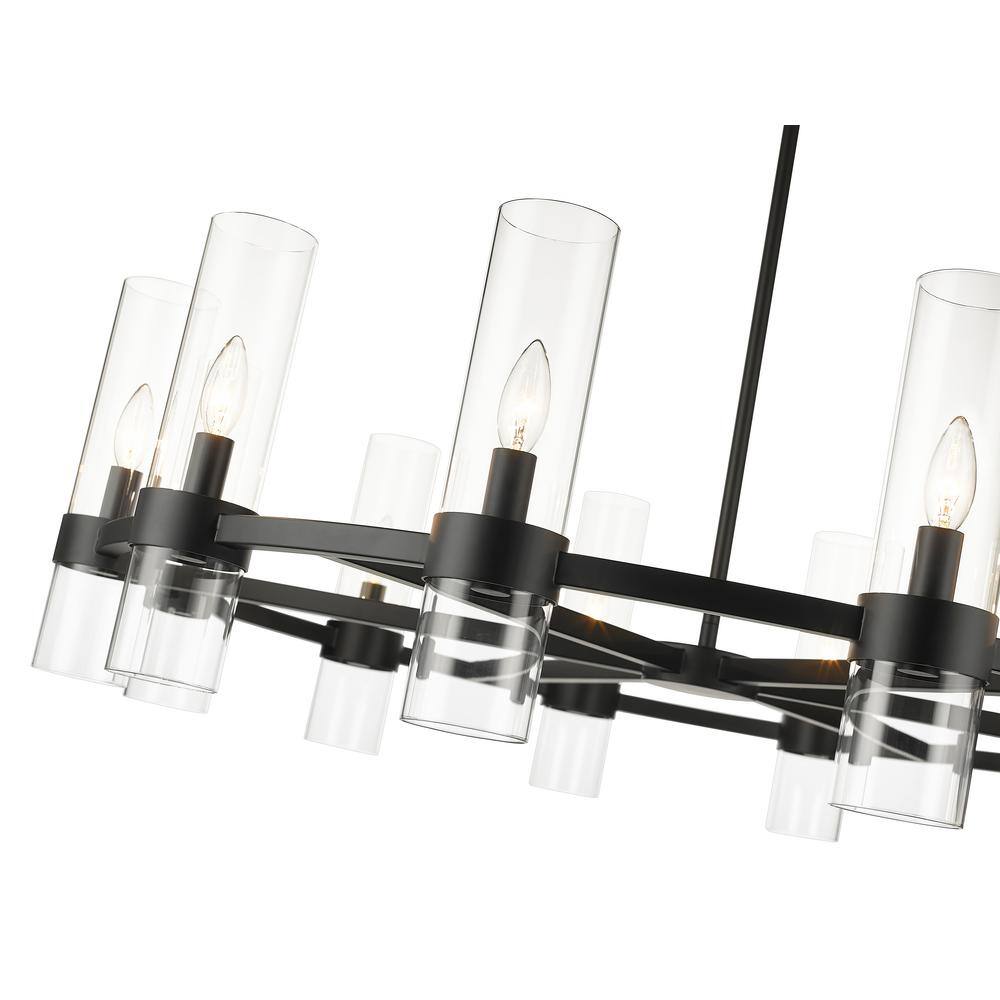 Datus Matte Black Iron Wagon Wheel Chandelier with Clear Glass Uplights