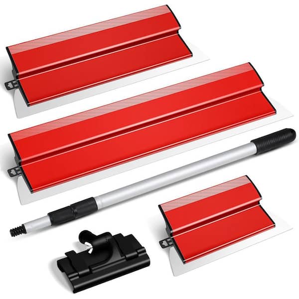 KIWDZFU 10,16 and 24 in. Stainless Steel Skimming Blade Set with 28-62 in. Extension Handle for Drywall Finishing